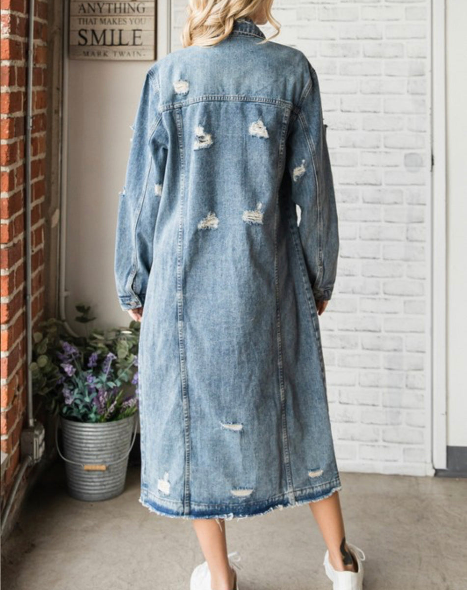 denim duster dress Lace Duster with Denim Front